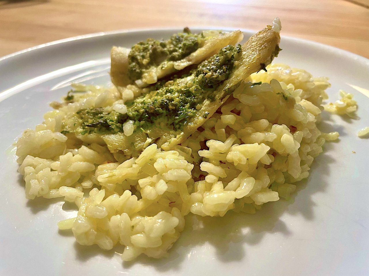 treska, pesto, risotto