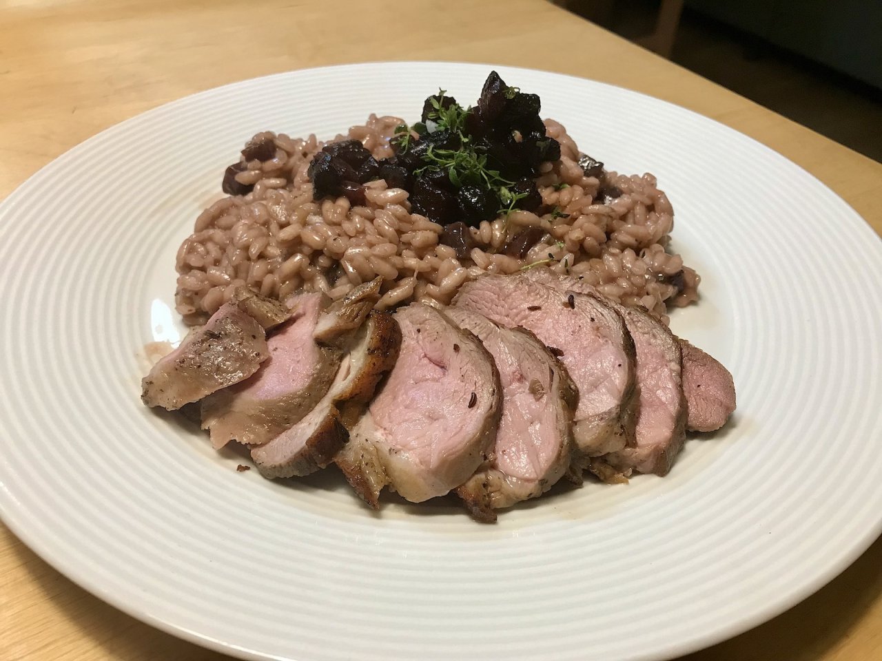 kachní prsa, risotto