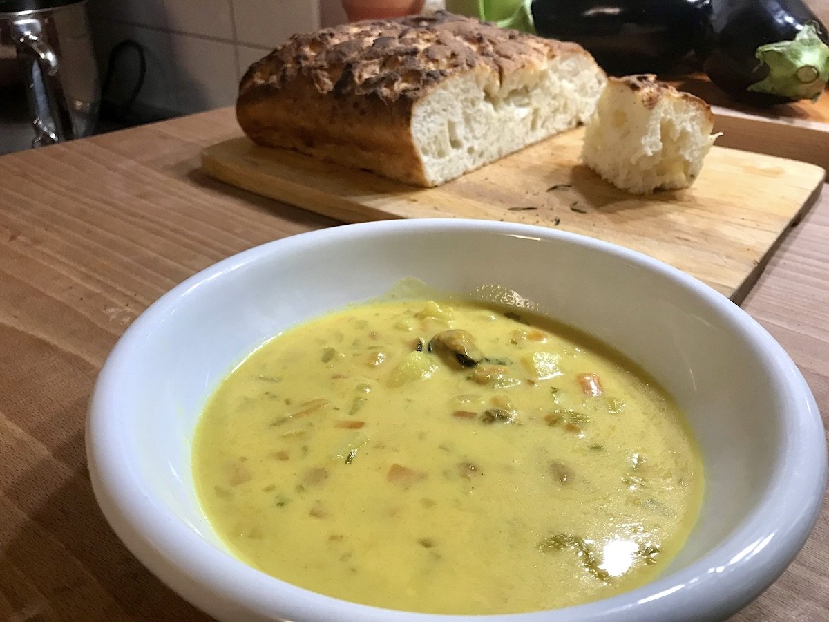 chowder, foccacia
