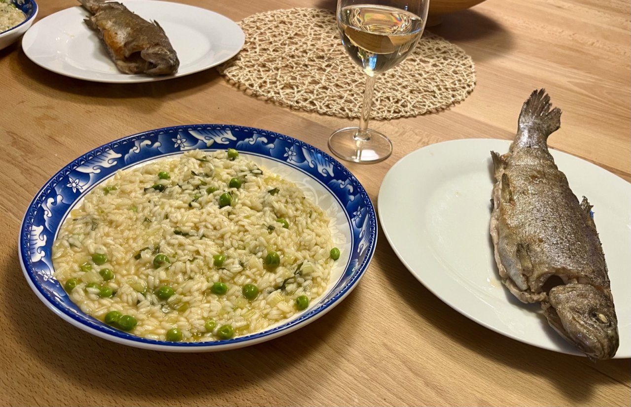 pstruh, risotto